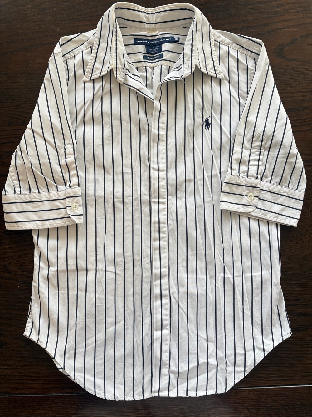 Ralph Lauren Sport Blue Striped Short Sleeve Shirt Size 10